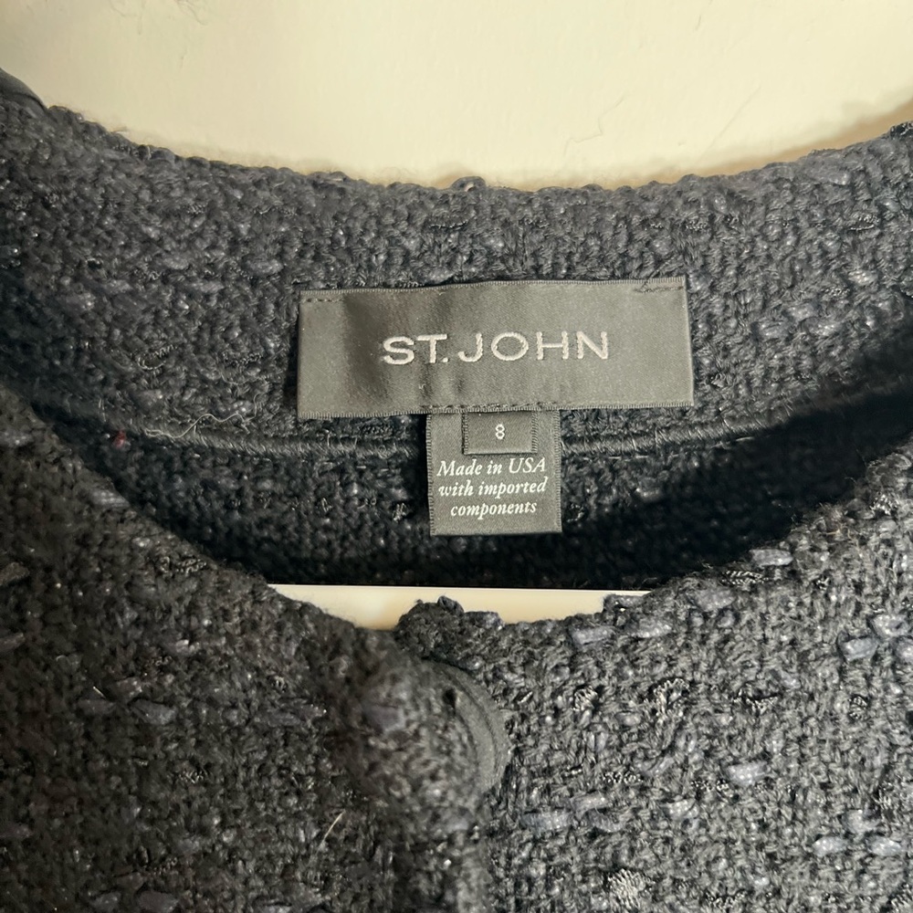 St. John Caviar Knit Black Cap Sleeve Button Down Wool Blend Jacket Size 8 - Picture 5 of 10